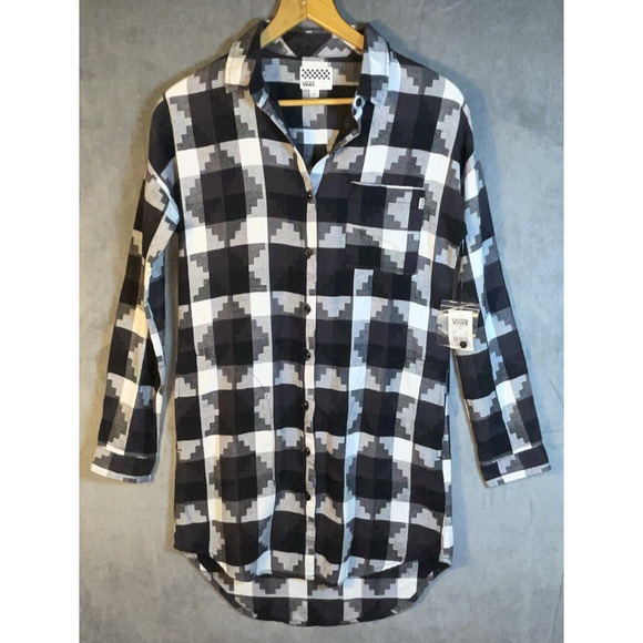 Vans Dresses & Skirts - Vans Women’s Casual‎ Black & White Vitti Midi Flannel Shirt Dress Size S NEW